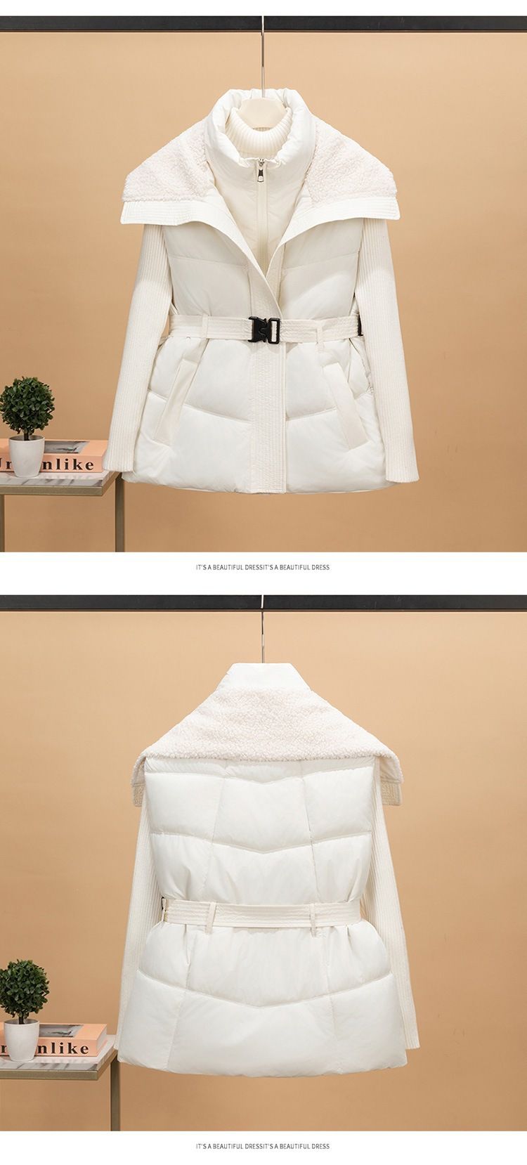 Women's Quilted Puffer Vest With Faux Shearling Collar, Slim Fit Waist-Cinching Jacket For Winter, Lightweight Warm Coat_voghion.com