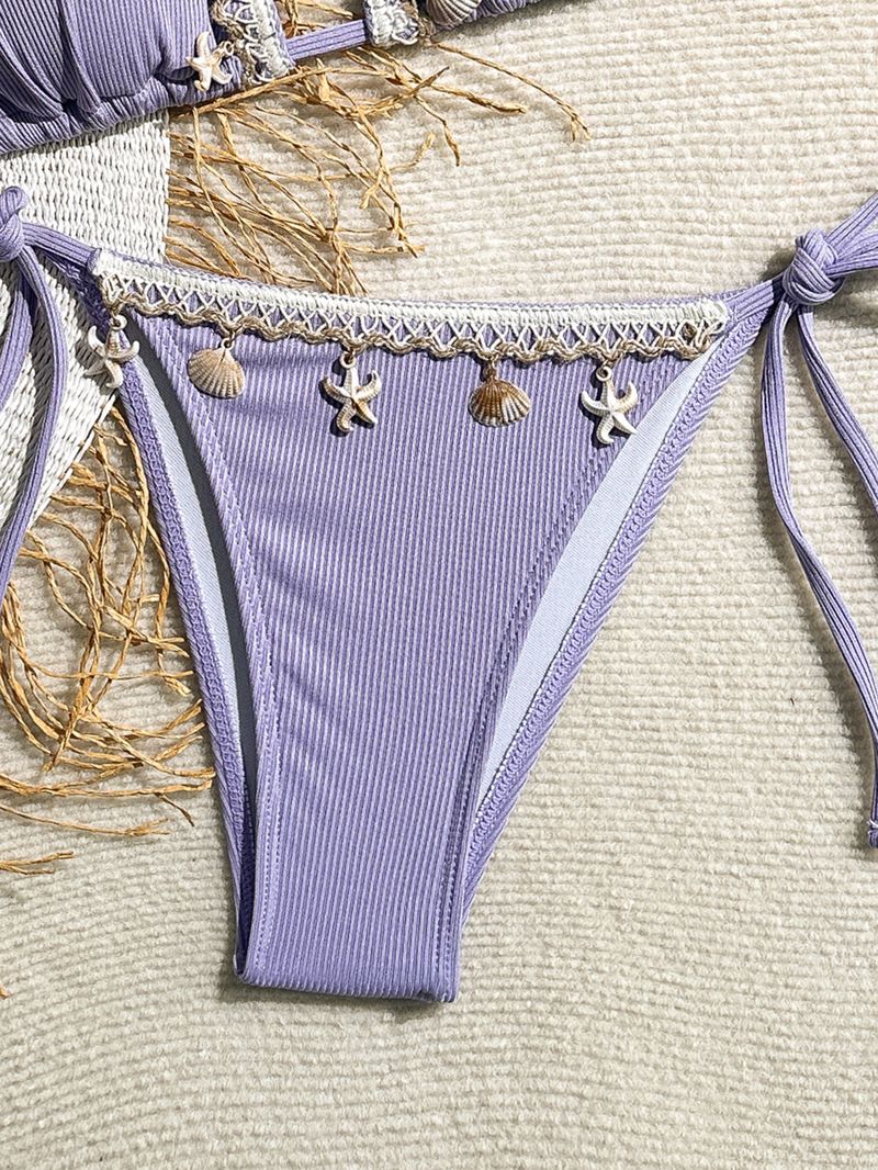 Women's Clothing Swimsuit Women New Shell Bikini Triangle Cup Sexy Halter Neck Strap Lace Up Swimsuit_voghion.com