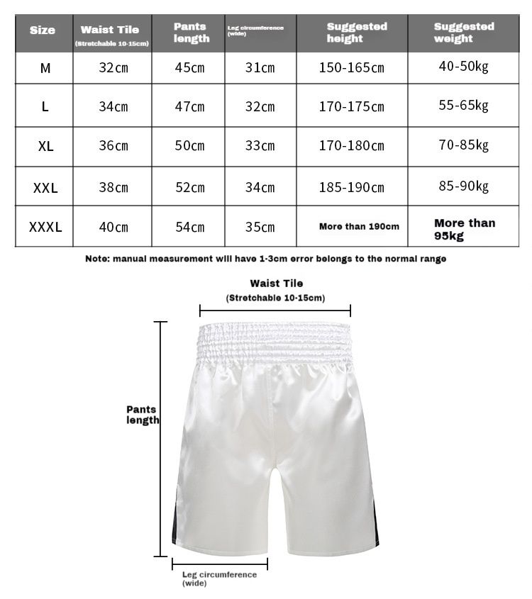 Pantalones cortos de boxeo largos y multicolores, disponibles para King of Fighters, estilo Ali, pantalones de combate, competición en arena.
Pantalones cortos para hombre y mujer._voghion.com