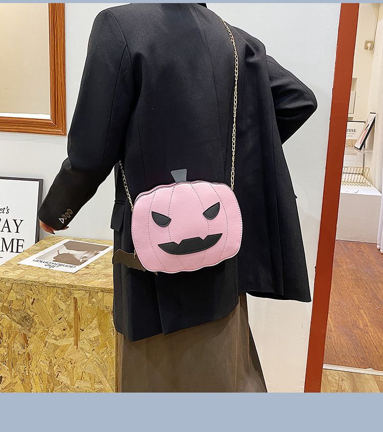 Borsa a tracolla con zucca glitterata a tema Halloween per donna - Borsa a tracolla in PU riflettente retrò con tasche con cerniera, accessorio alla moda e divertente_voghion.com