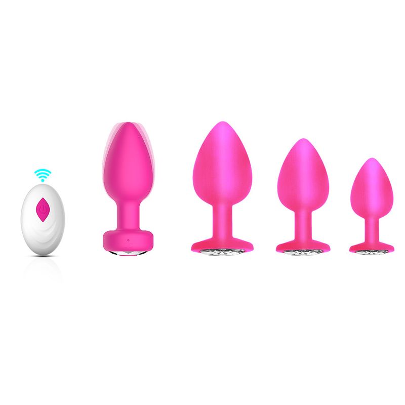 Plug anale con telecomando APP wireless e trapano, plug anale vibrante in silicone, set da quattro pezzi, prodotto per adulti_voghion.com