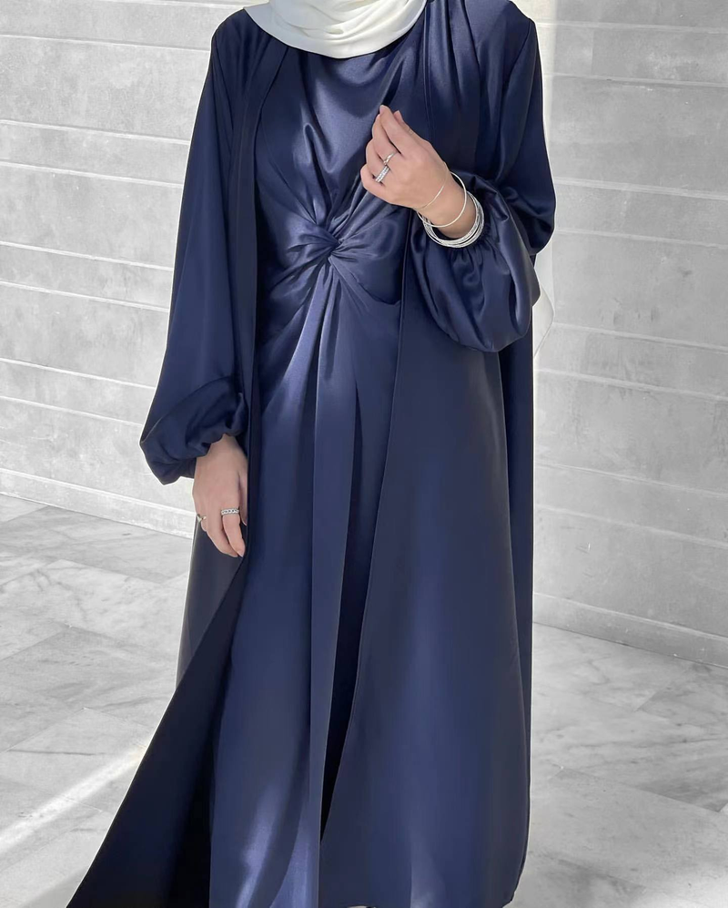 Moda musulmană Turcia Dubai La modă rochie solidă din două piese costum cardigan LR511_voghion.com
