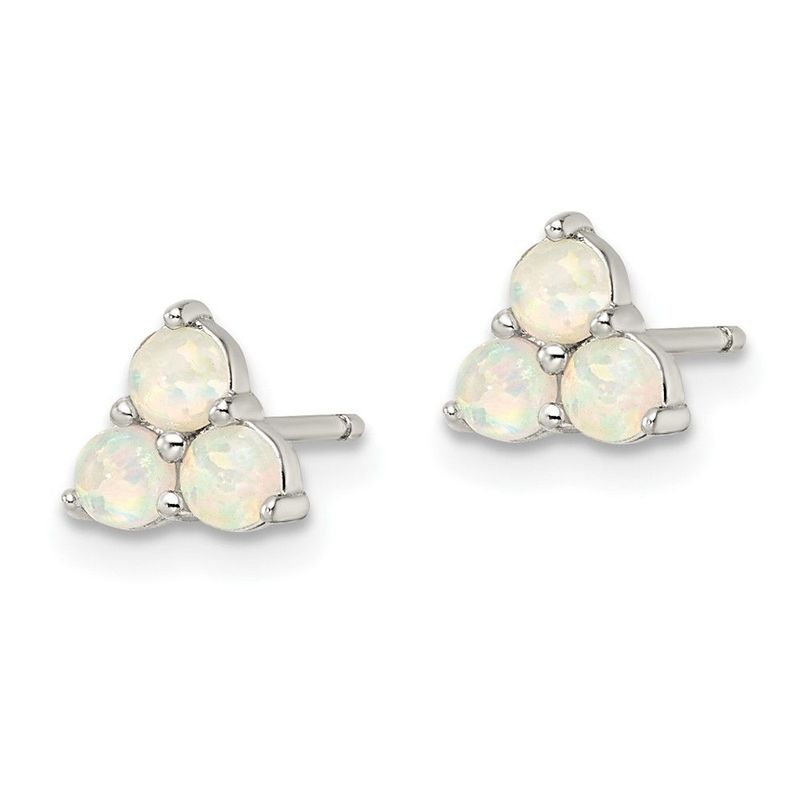 Sterling Silver Rhod-plated Polished Created Opal Cluster Post Earrings_voghion.com