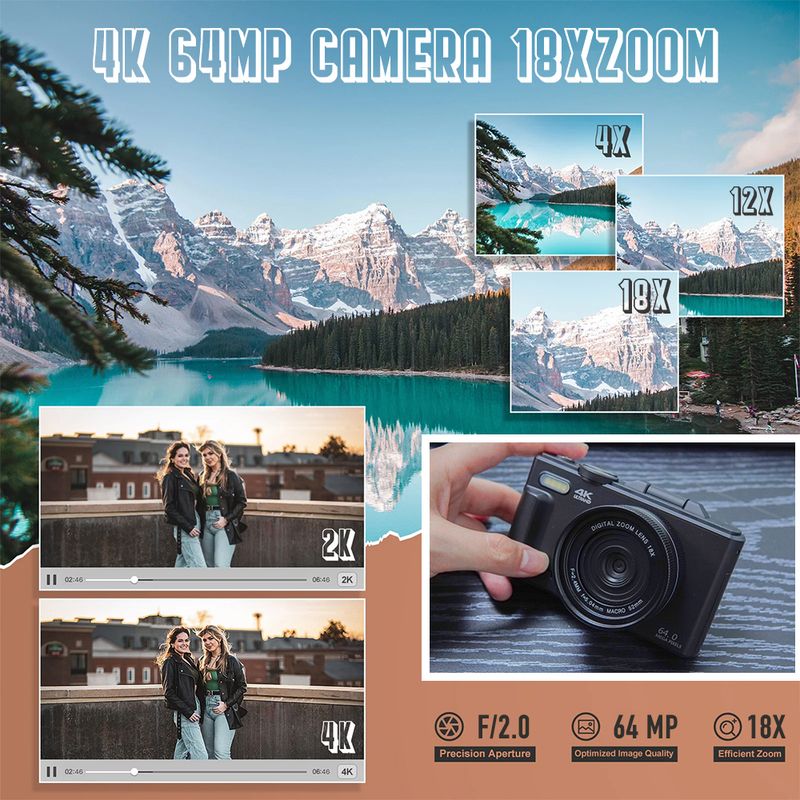 4K 60FPS Ultra Yüksek Çözünürlük 64 Milyon Piksel, Çekim İçin Otomatik Odaklama ile Donatılmıştır. 18x Dijital Zum ve_voghion.com