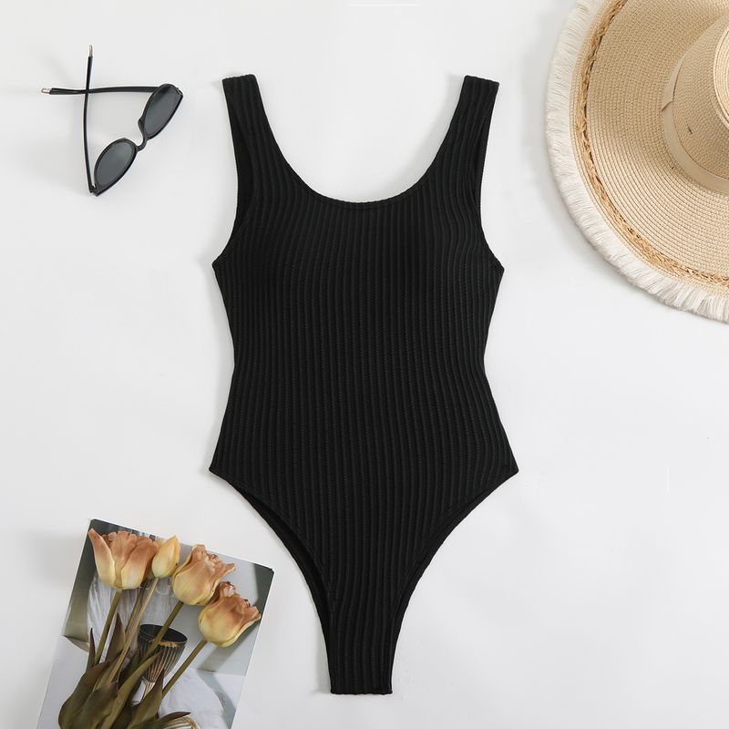 Women's Clothing Solid Color Wave Pattern Tight Backless Sexy One Piece Swimsuit Bikini_voghion.com