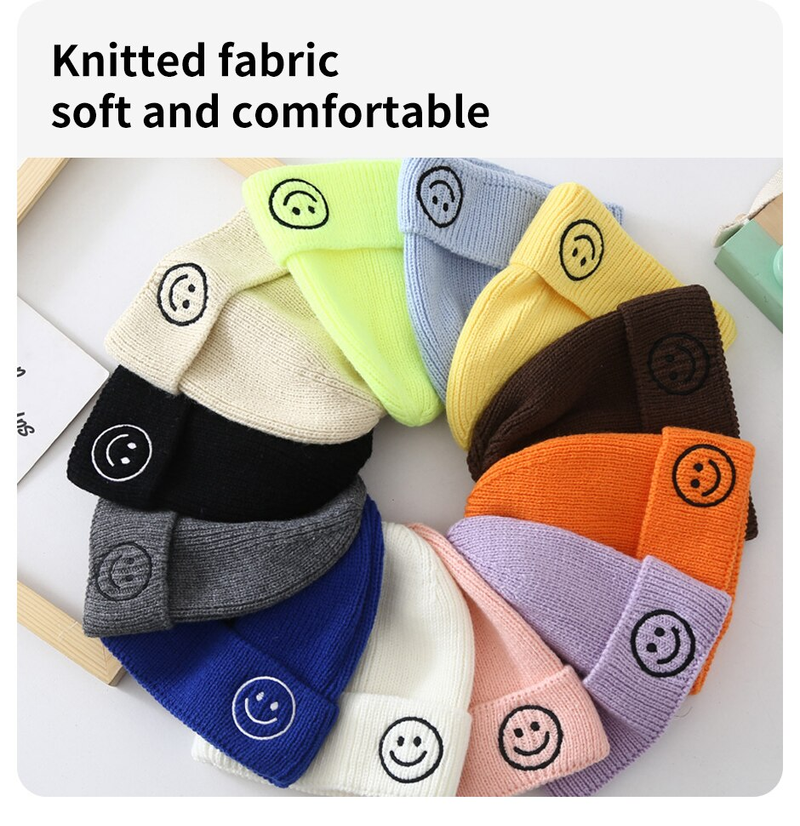 Gorro tejido con cara sonriente para bebé, gorro cálido para niño pequeño, gorro para exteriores a prueba de viento para niña y niño, otoño e invierno_voghion.com