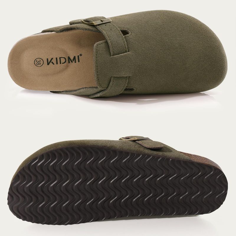 Zuecos de ante para mujer y hombre, sandalias con plantilla de corcho y soporte para el arco, antideslizantes, para playa y exteriores._voghion.com