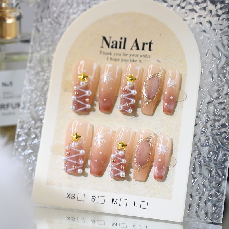 Ongles à ongles artisanaux Snow, tendance, motif cœur, pour Noël, doux et polyvalents, vente en gros d'usine_voghion.com