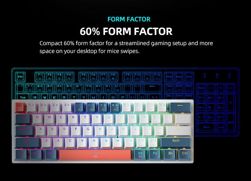 he K500-B61 Mini Mechanical 60% Form Factor 61Keys Gaming Keyboard Wired Full Key Hot-Swappable RGB Backlit_voghion.com