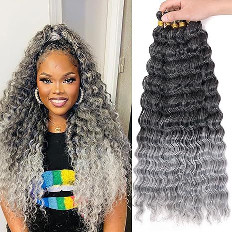 180% Density Deep Wave Crochet Hair - Synthetic Fiber Extensions With Pre-Looped Ends, For Men & Women Protective Styling_voghion.com
