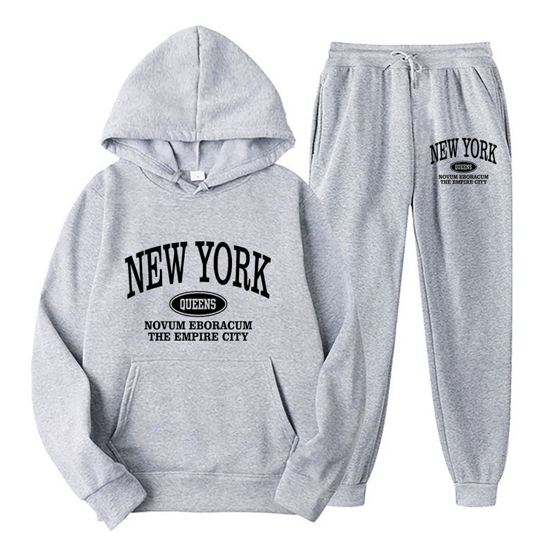 Conjunto de sudadera con capucha y jogger para hombre, conjunto informal de dos piezas con estampado elegante para ropa urbana y deportiva._voghion.com