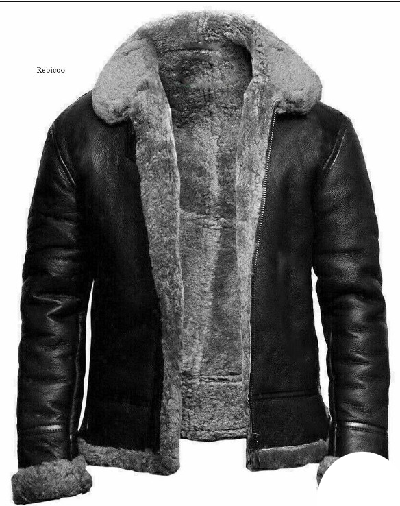 Men's Shearling-Lined Leather Coat With Wide Lapel - Premium Winter Overcoat, Luxurious Faux Fur Outerwear_voghion.com