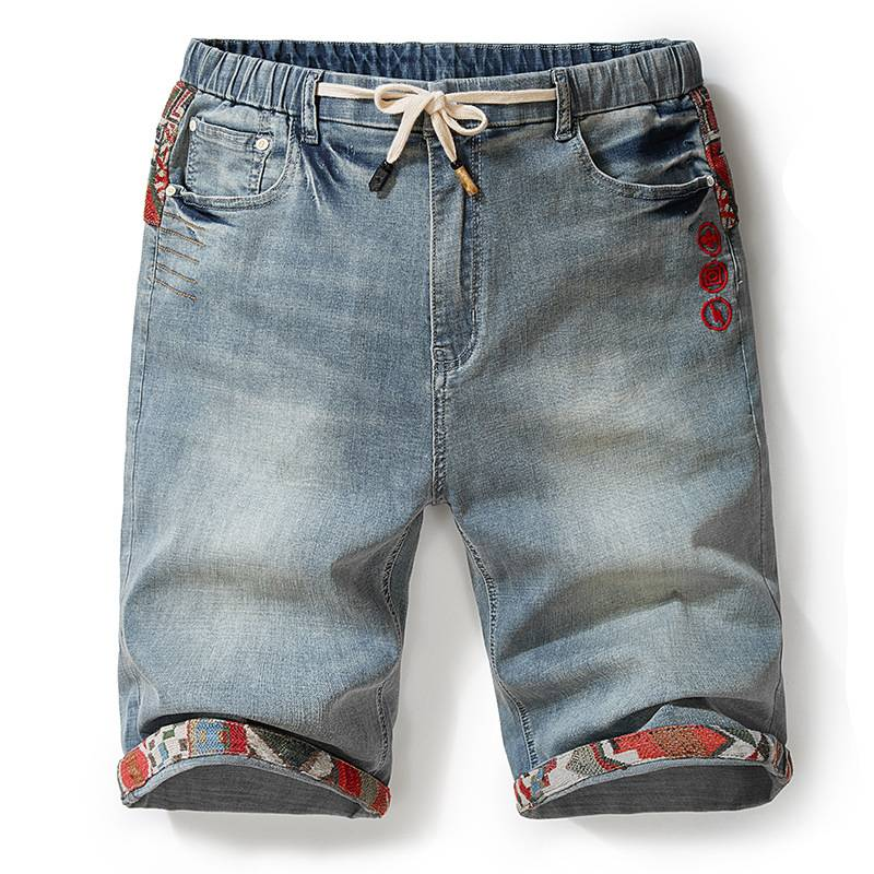 Men's Clothing Plus Size Summer Elastic Waist Denim Shorts Loose High Elastic Comfortable Mid Waist Denim Shorts_voghion.com