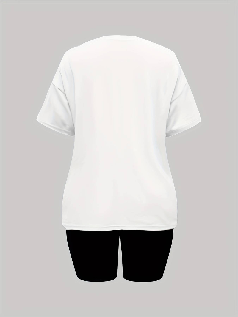 Women’s 2 Piece Outfit Set – Oversized Graphic T-Shirt And Biker Shorts Matching Set, Casual Summer Lounge Tracksuit For Daily Wear_voghion.com