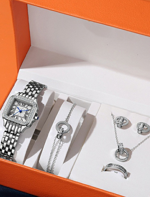Caja de regalo para reloj de mujer con incrustaciones de diamantes, conjunto de reloj de cuarzo versátil de ambiente lujoso_voghion.com