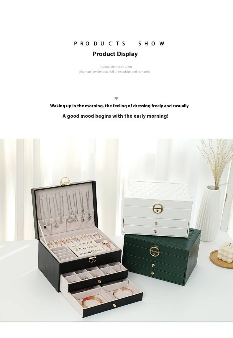 Multifunctional Jewelry Box Large Three Layer Lockable Leather Jewelry Storage Box Earring Jewelry Box Earring Storage Box_voghion.com