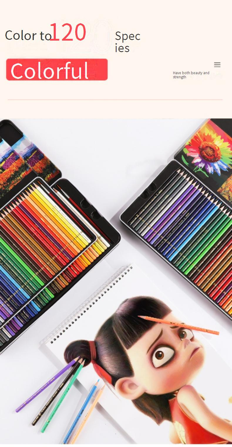 Conjunto profissional de lápis de aquarela - 12/24/36/72/120 cores, núcleo macio 4B, estojo de madeira, ideal para artistas, esboços e livros de colorir_voghion.com