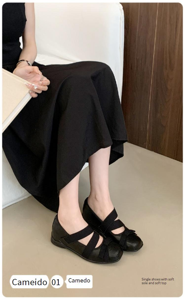 【Hidden Heel 2.5cm】Cameido Sport Ballet Shoes For Women, 2025 Autumn Bow Cross Strap Hook And Loop Mary Jane Shoes_voghion.com