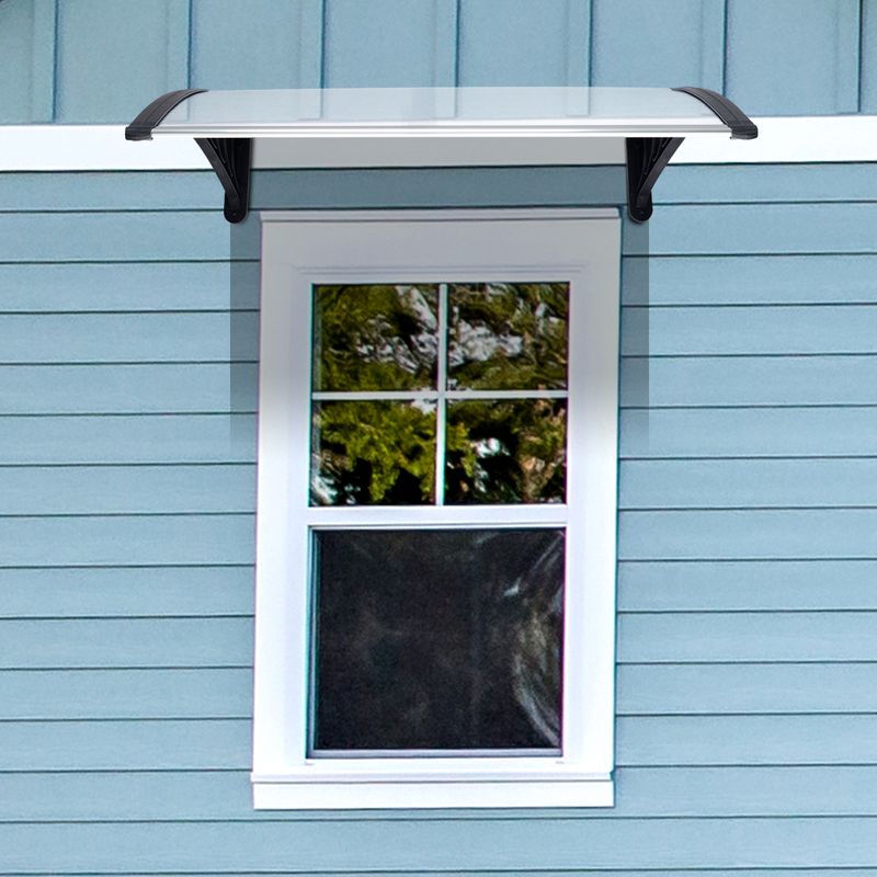 Auvent en polycarbonate transparent de 80 po x 38 po avec cadre en aluminium noir - Protection contre la pluie durable pour portes et fenêtres_voghion.com
