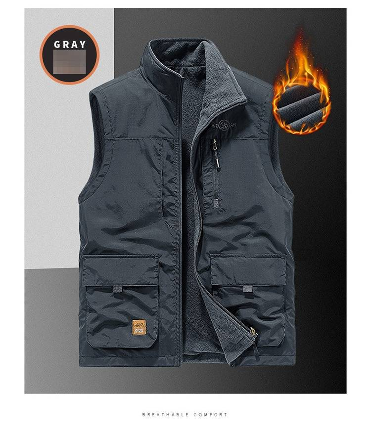 Gilet in pile reversibile da uomo con tasche multiple, gilet invernale per la fotografia, giacca casual da esterno per un comfort che dura tutto il giorno_voghion.com