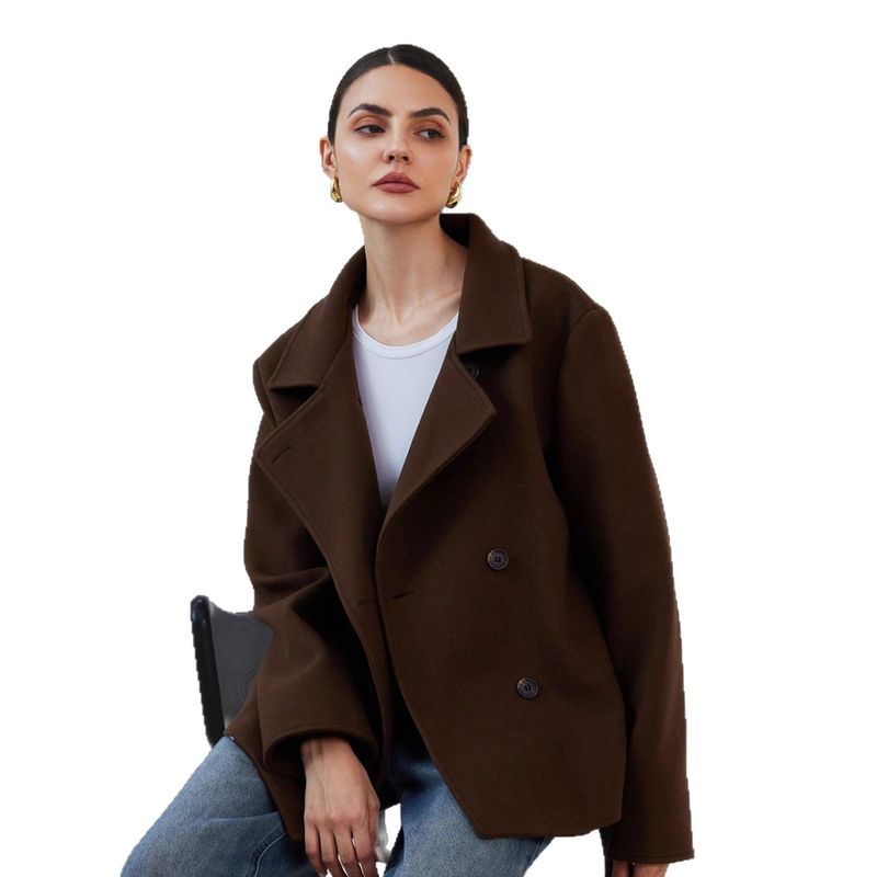 Women’s Wool Blend Overcoat – Autumn Winter Loose Fit Office Style Long Coat With Suit Collar, Warm & Elegant Outerwear_voghion.com