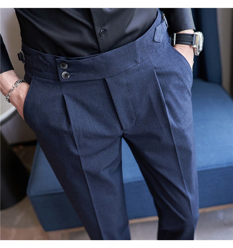 Nuovi prodotti autunnali Pantaloni casual Napoli da uomo Tessuto elastico strutturato Pantaloni casual a vita alta da uomo alla moda_voghion.com
