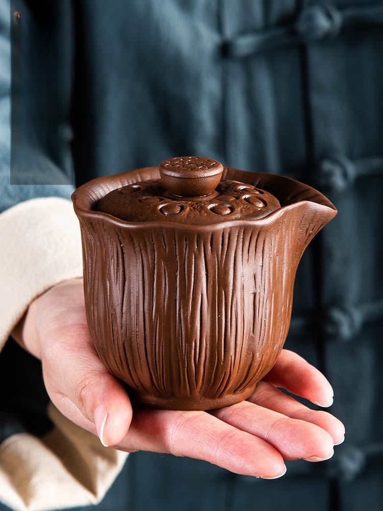 Authentisches Gaiwan-Set aus Keramik für eine Person, mit Verbrühungsschutz, tragbar, neue Mini-Teekanne aus violettem Ton, Hand-Teebereiter_voghion.com
