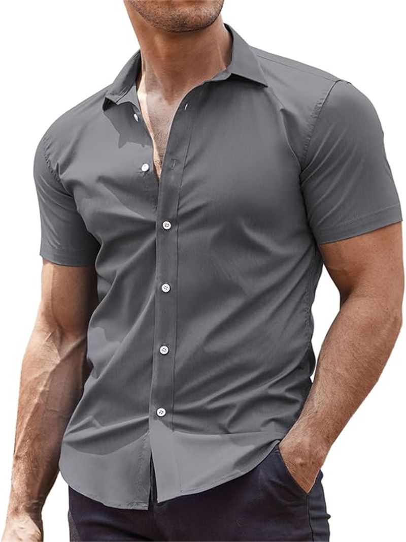 Herrenbekleidung Hemd Kurzarm Casual Button Down Strandhemd_voghion.com