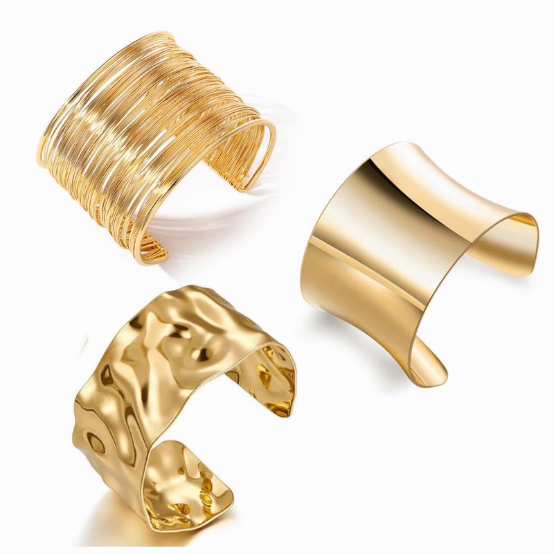 Set di 3 braccialetti rigidi color oro per donna, braccialetti rigidi minimalisti irregolari, braccialetti rigidi aperti e larghi, gioielli da polso_voghion.com