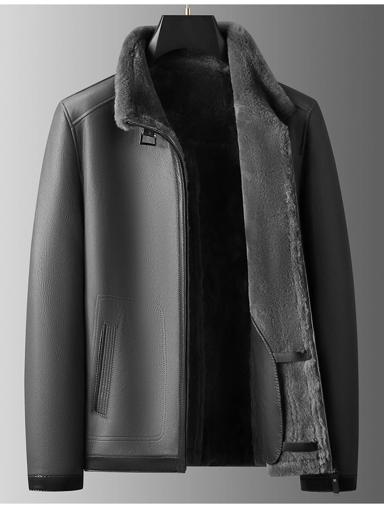 Genuine Shearling Leather Jacket – Men's Winter Coat With Raw Wool Lining (170-195, Black/Gray)_voghion.com