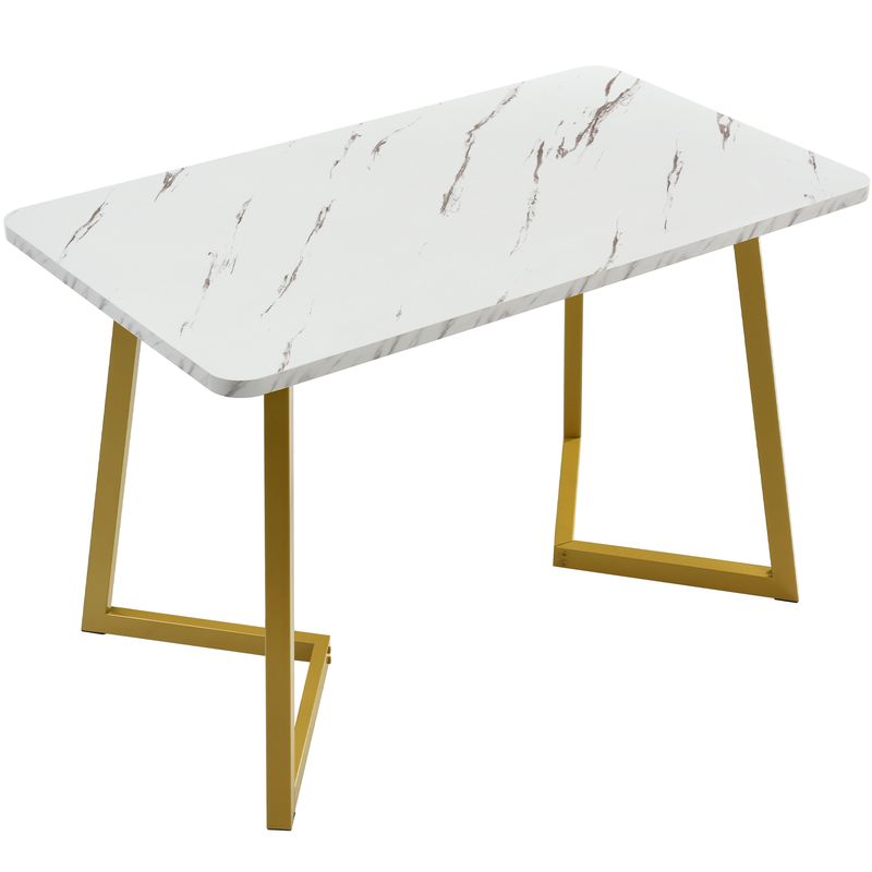 117cm Dining Table Set with 4 Chairs, Modern Rectangular Kitchen Table Set, Dark Gray Linen Dining Room Chairs with Golden Legs_voghion.com