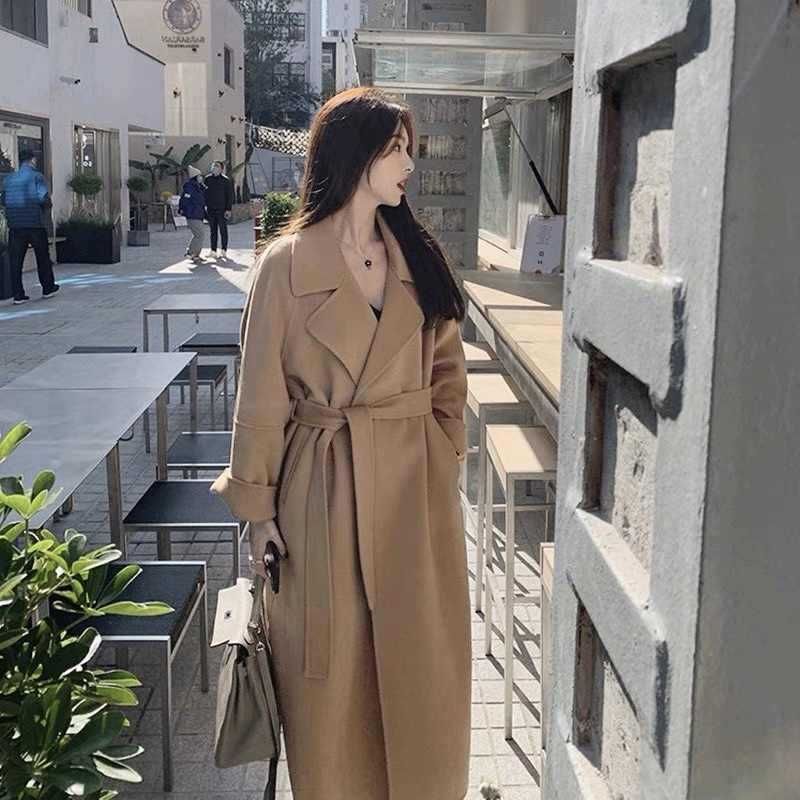 Doppelseitig für Damen, Herbst und Winter 2025, Petite Cashmere Langer roter Schnürmantel aus 100 % Wolle_voghion.com