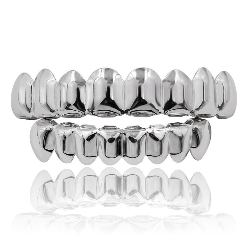 HIPHOP Hip Hop Gold Pezzi superiori inferiori 8 denti Apparecchi lisci_voghion.com