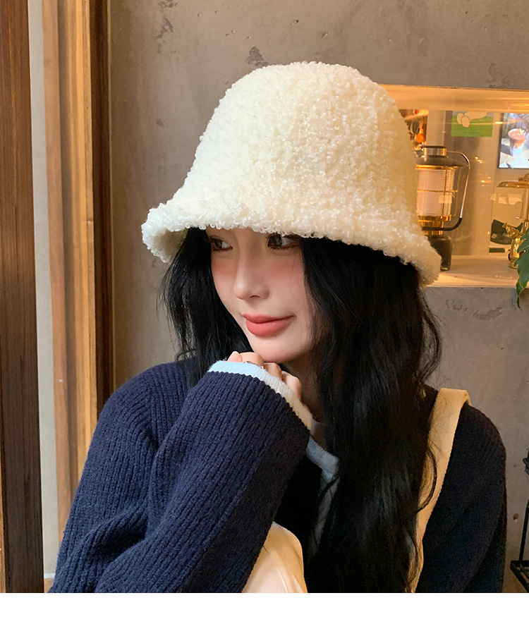 Herfst en winter Nieuwe Koreaanse pluche damesgezicht met kleine pothoed Outdoor Warme effen kleur Eenvoudige zoete emmerhoed_voghion.com