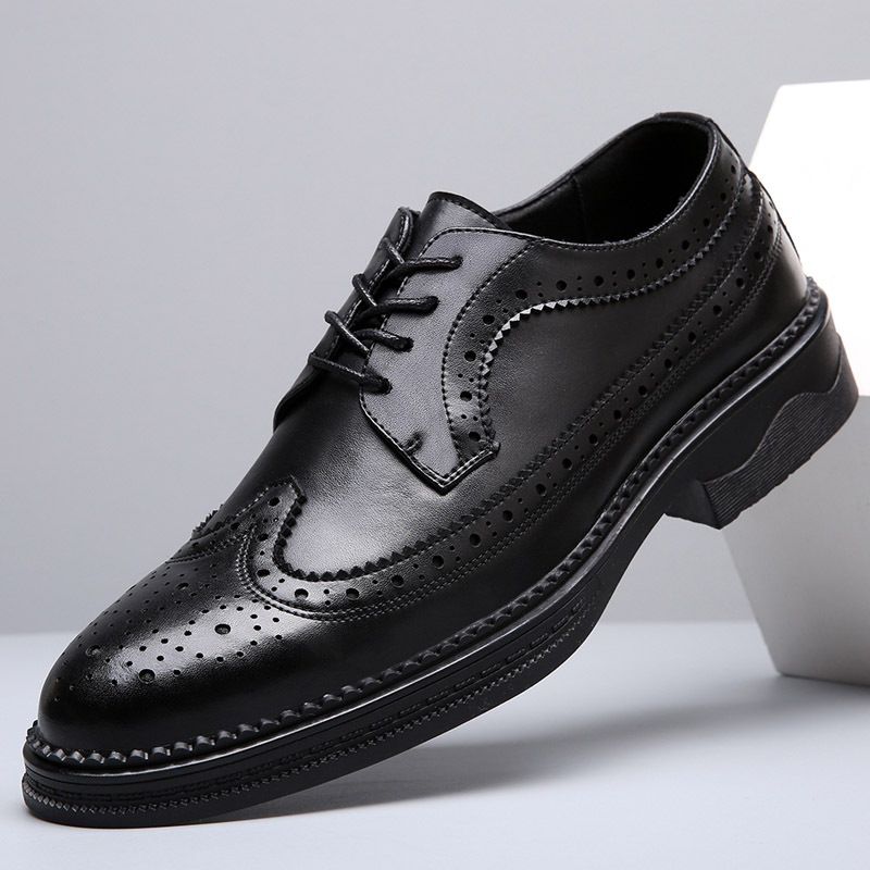 Unschlagbare Qualität Herren Block mit dicker Sohle, geschnitztem Biskuitkuchen, Rindslederoberfläche, Business-Lederschuhe, Frühling Low Cut Arbeitskleidung,_voghion.com