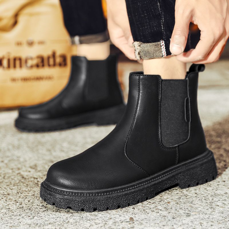 Bottes de sport décontractées en cuir PU pour hommes Bottines courtes de combat de couleur unie pour hommes_voghion.com