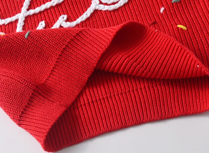 Pull d'hiver en tricot brodé à la main pour bébés et tout-petits – Motif bicolore en coton biologique (66 cm-130 cm, 6 couleurs)_voghion.com