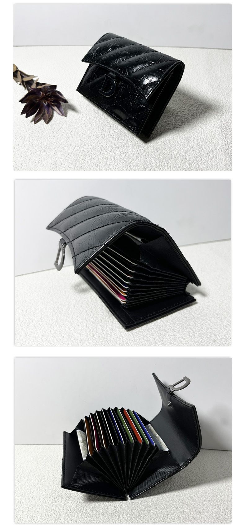 Akkordeon-Kartenetui aus Lackleder für Damen – Neues europäisches und amerikanisches Nischendesign 2025 – Mehrere Kartenfächer – Hochwertige Ausstattung_voghion.com