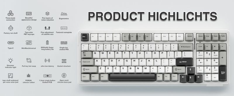 AULA F99 Wireless Gaming Keyboard, 3 Modes, 2.4 GHz/Type-C/BT5.0 Mechanical Keyboard With Five-Layer Padding Structure, RGB, 8000 MAh, QWERTY, Hot-swa_voghion.com