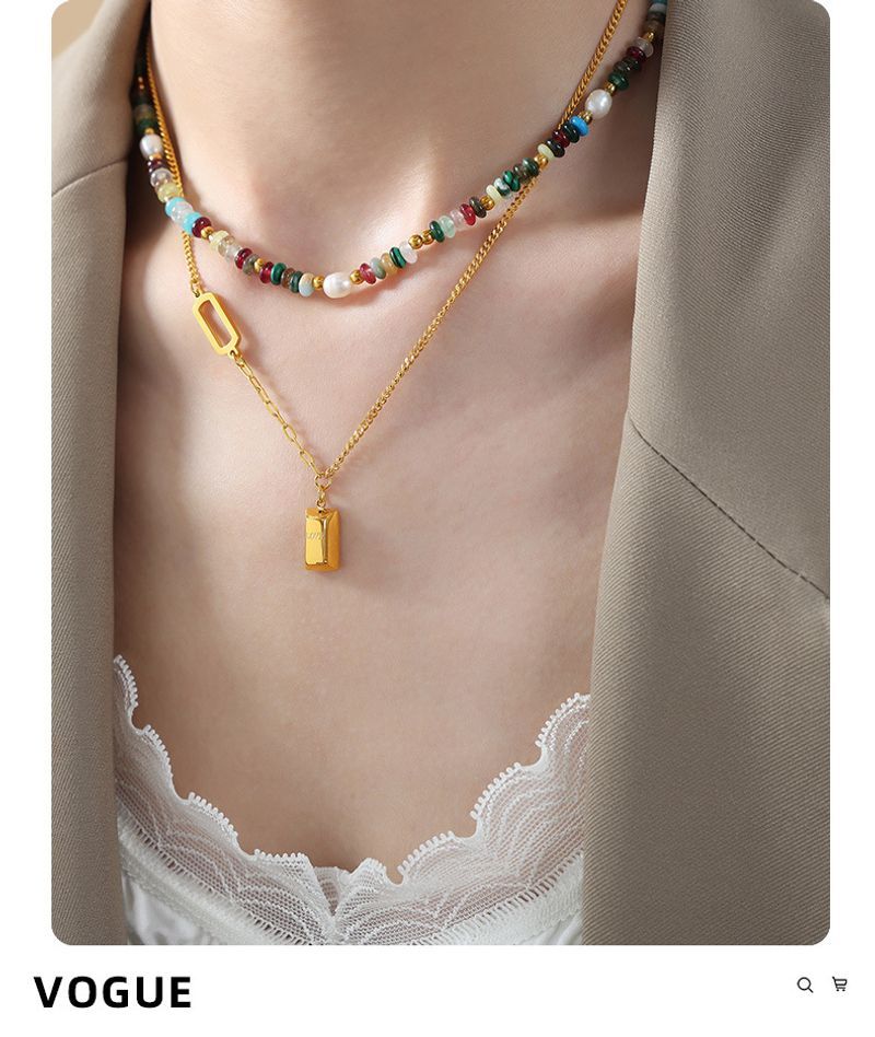 Collana con ciondolo geometrico in acciaio al titanio leggero placcato oro, design di nicchia di alta qualità, semplice e versatile._voghion.com