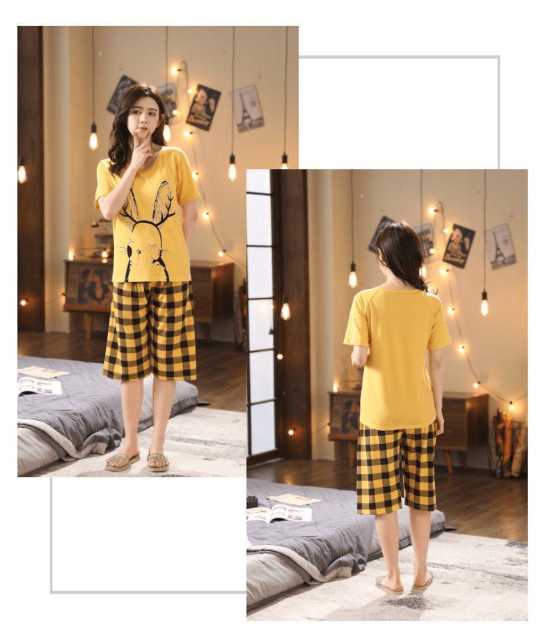 Sieviešu vasaras pidžamas, plus izmēra īsroku kapri bikses, vasaras sieviešu uzvalks, virsdrēbes, korejiešu stila, jaukas, mājas apģērbs, plānas_voghion.com