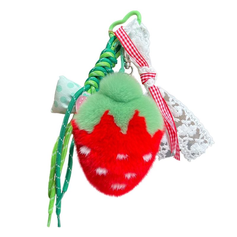 Lindo llavero de peluche con forma de fresa de conejo Rex para coche, bolso, mochila, adorno de alta gama, regalo de cumpleaños_voghion.com