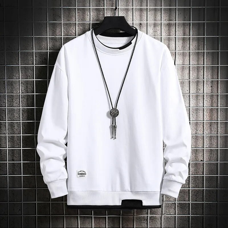 Hommes pulls décontractés à capuche hommes faux deux pièces Multi couleur col rond mode Harajuku Style mâle sweat 2023 nouveau_voghion.com