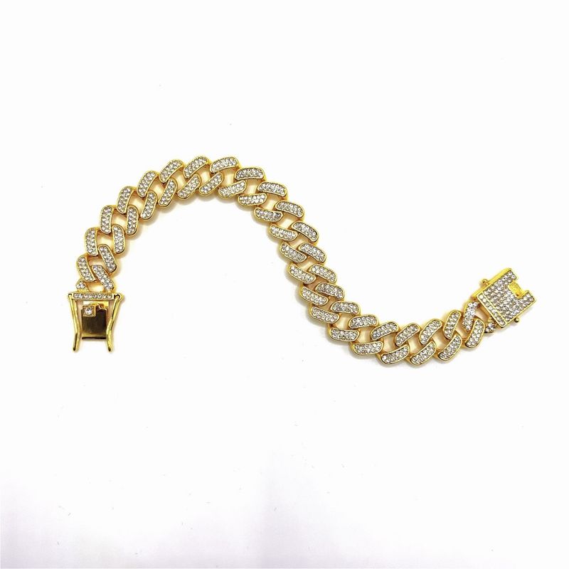 Cuban Chain Inlaid Full Diamond 15mm Unisex Hip-Hop Style Gold-Plated Bracelet_voghion.com