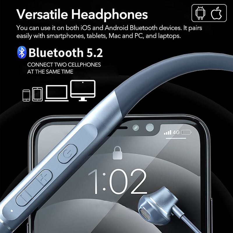 Cuffie auricolari magnetiche Bluetooth 5.2 wireless con archetto da collo, cuffie vivavoce_voghion.com