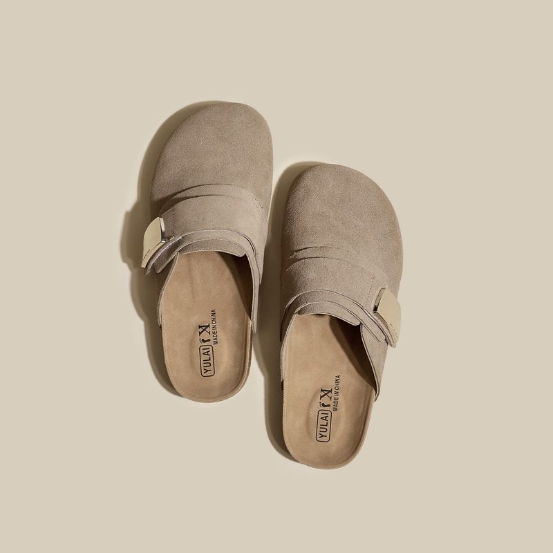 Baotou Halbschuhe für Frauen, die draußen getragen werden, 2024 Herbst, neuer Stil, dicke Unterseite, Angeln, einstufiger Klettverschluss, Boken-Schuhe_voghion.com