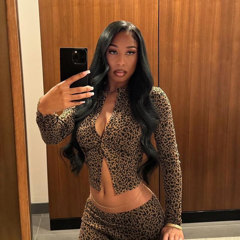 Winter Neue Ankunft Reife Temperament Tiefe V Zeigt Taille Top Hüfte Bedecken Dünne Hosen Leopard Print Zwei Stück Set Für frauen_voghion.com