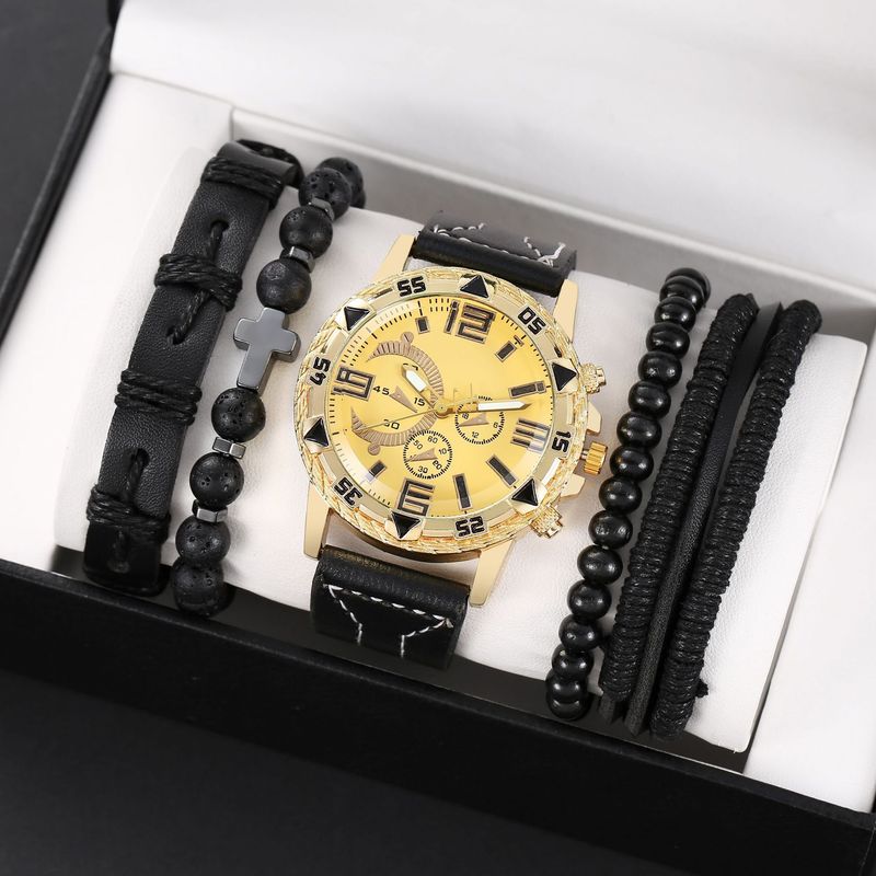 Three-eye Quartz Big Gold Watch Fashion Luxury Business Beaded Versatile Suit To Work Daily Birthday Anniversary Valentine's Day Gift_voghion.com