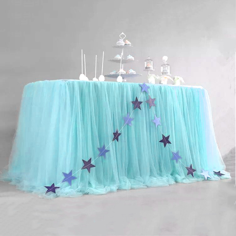 Mesh Table Skirt Birthday Party Halloween Christmas Dessert Table Skirt European and American Colorful Mesh Pleated Table Skirt_voghion.com