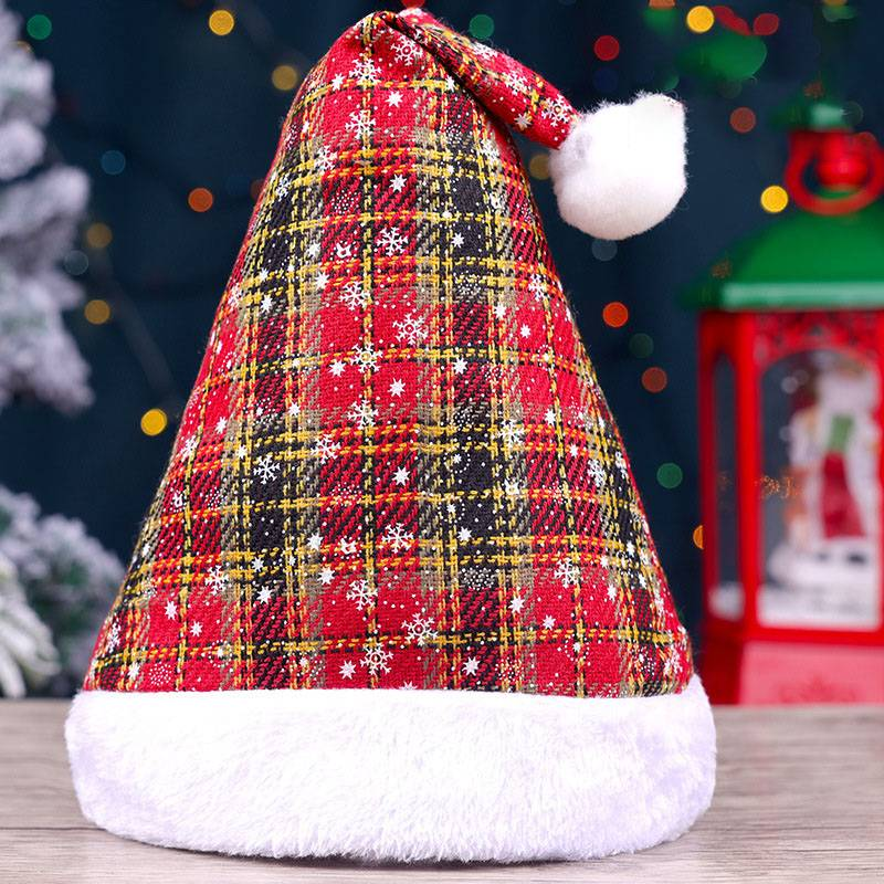 Christmas Hat Santa Claus Stripesd Plaid Headdress Kindergarten Kidsren's Snowflake Hat Decoration_voghion.com
